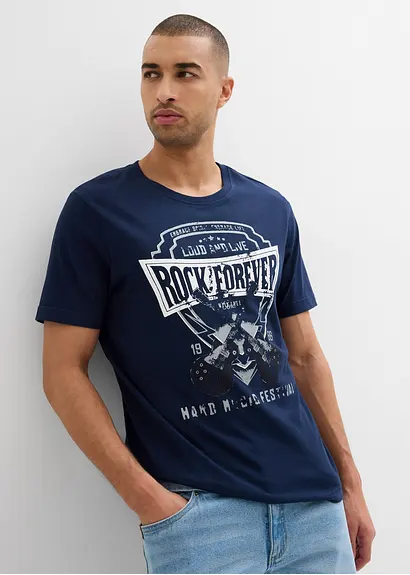 bonprix Kerniges T-Shirt aus reiner Baumwolle - blau - Herren Versandkostenfrei