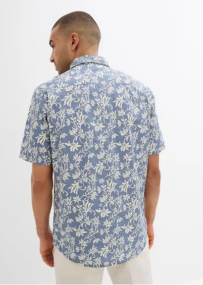 bonprix Leichtes Herren-Kurzarmhemd mit floralem Print - blau Valentinstagsangebot