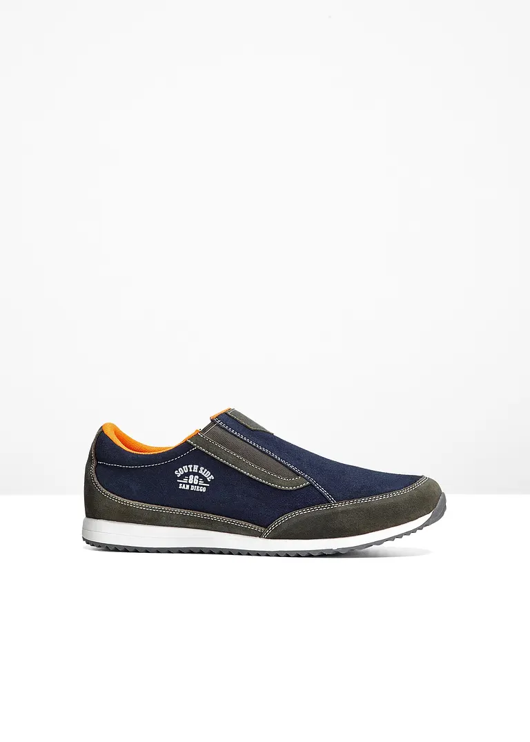 bonprix Stylisher Lederslipper mit Elastikeinsatz am Spann - blau