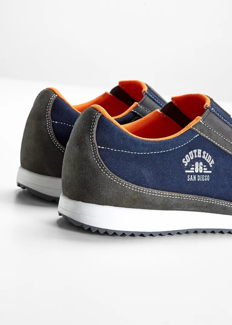 bonprix Stylisher Lederslipper mit Elastikeinsatz am Spann - blau Versandkostenfrei