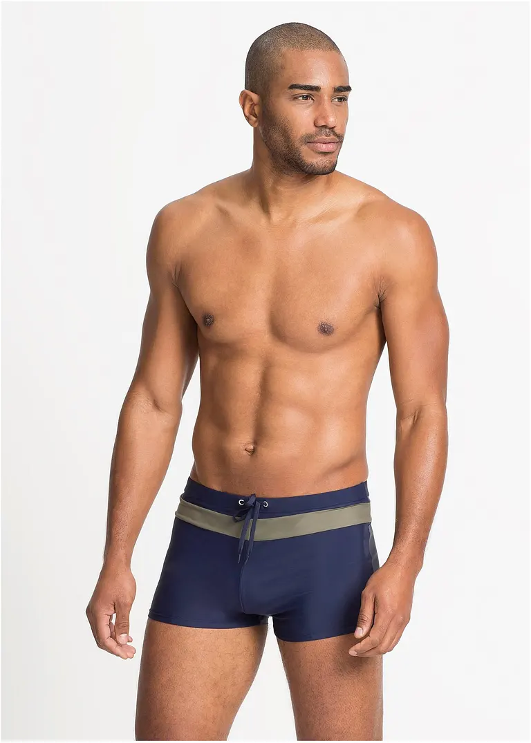 bonprix Bequeme Badehose mit Bindeband am Bund und Kontraststreifen Super Sparpreis