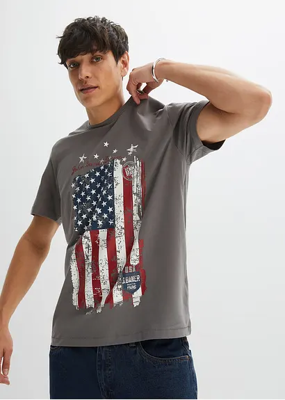 bonprix T-Shirt mit kernigem Print - grau - Herren Online