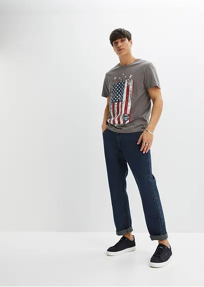 bonprix T-Shirt mit kernigem Print - grau - Herren Online