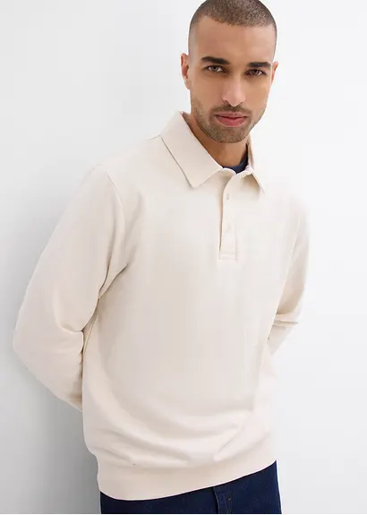bonprix Modisches Sweat-Polo aus Bio-Baumwolle - beige - Herren Outlet