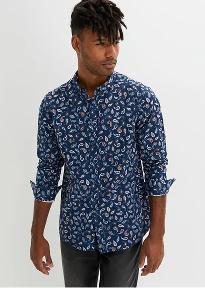 bonprix Bequem weit geschnittenes Langarmhemd mit Button-Down-Kragen in modischem Paisley-Muster Verkauf