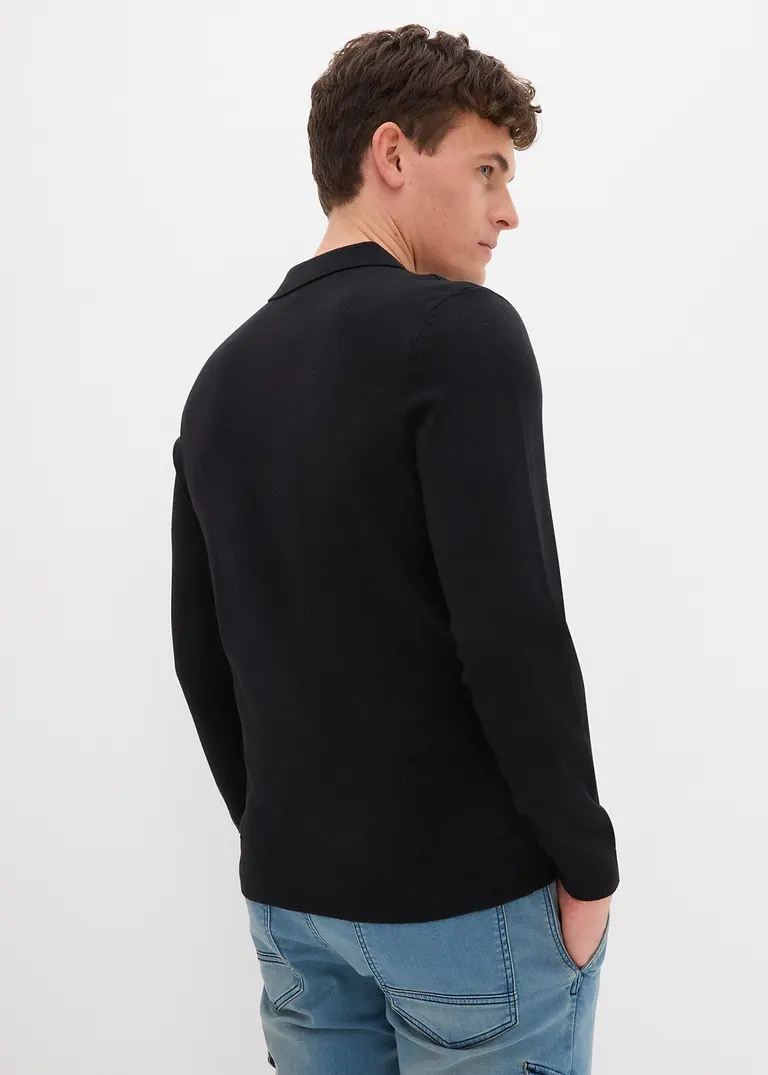 bonprix Pflegeleichtes Poloshirt in Feinstrick - schwarz Günstiger Verkauf