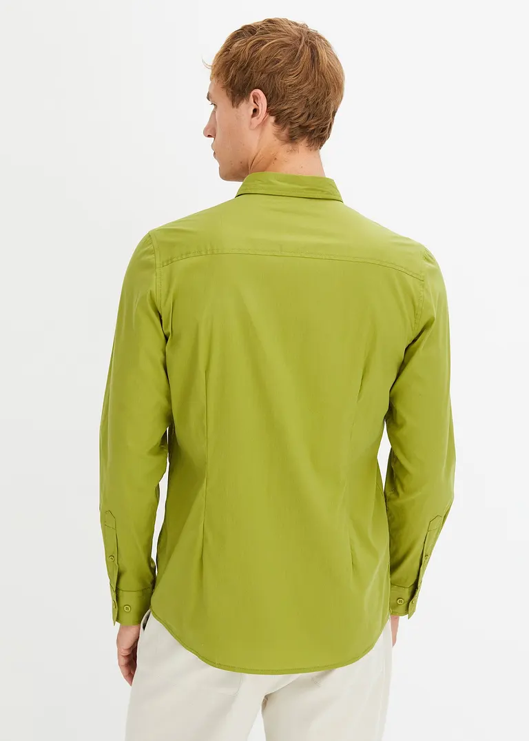 bonprix Herren Langarmhemd mit Stretch und leicht abgerundetem Saum Flash Sale