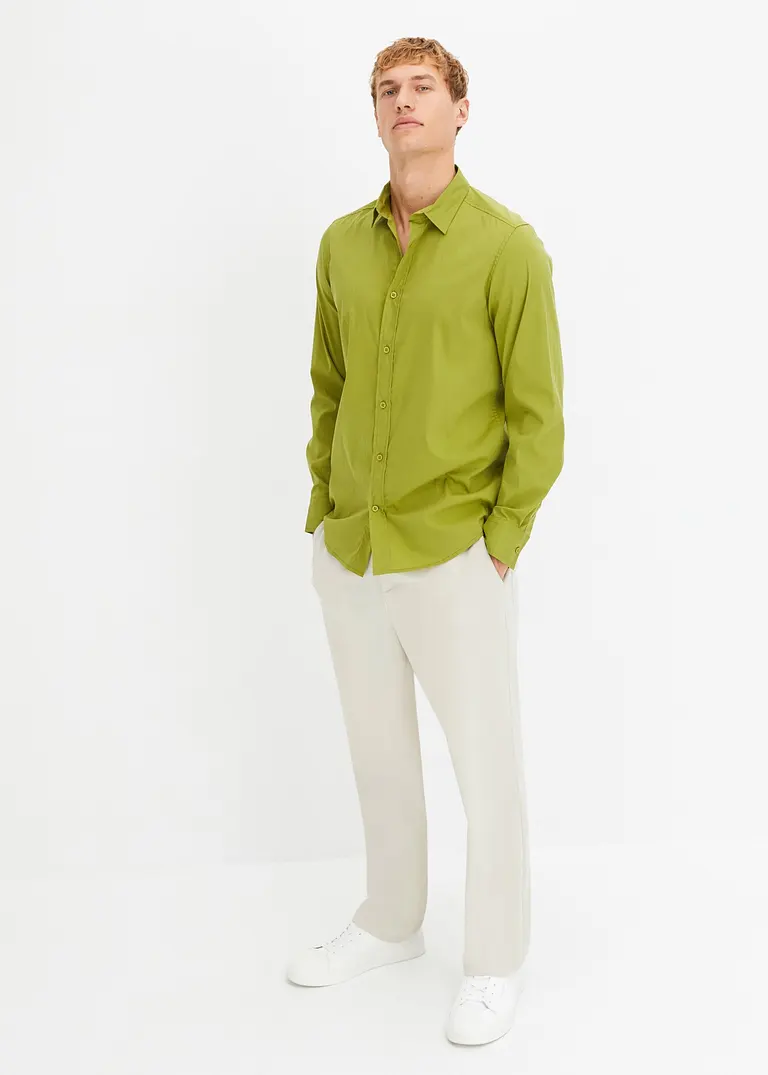bonprix Herren Langarmhemd mit Stretch und leicht abgerundetem Saum Flash Sale