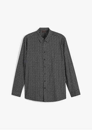 bonprix Modisch bedrucktes Langarmhemd im Regular Fit - schwarz Preisnachlass