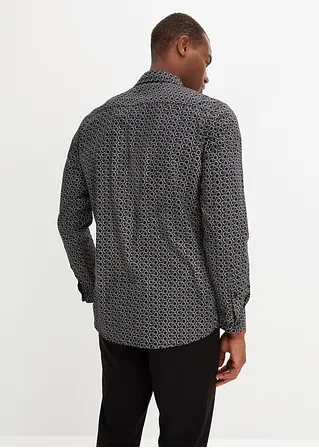 bonprix Modisch bedrucktes Langarmhemd im Regular Fit - schwarz Preisnachlass