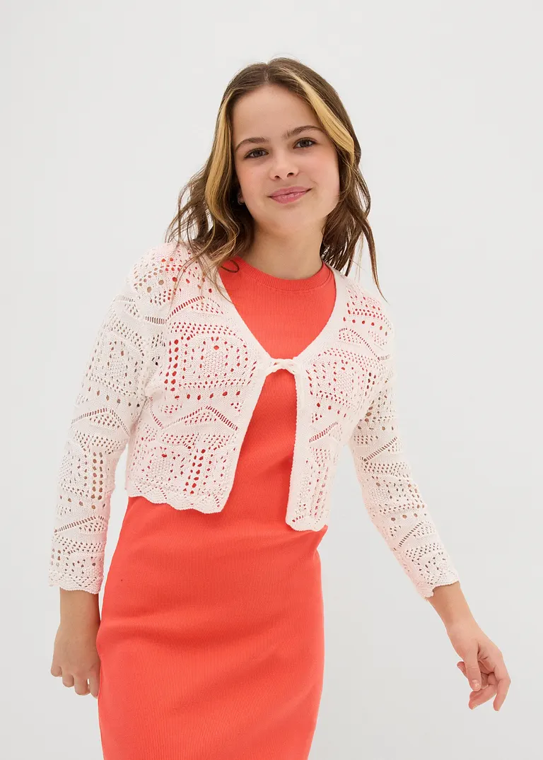 bonprix Verspielter Strickbolero mit 3/4 Ärmeln für Mädchen - weiß Osterangebot