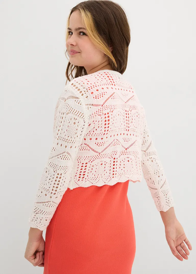 bonprix Verspielter Strickbolero mit 3/4 Ärmeln für Mädchen - weiß Osterangebot