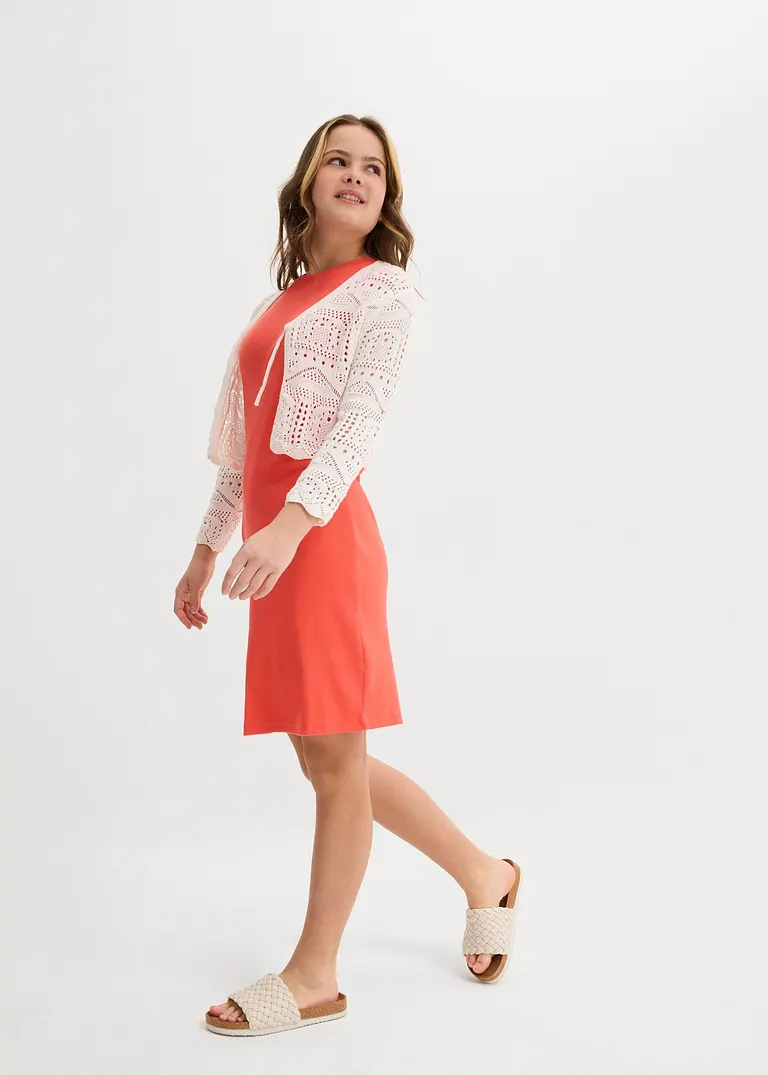 bonprix Verspielter Strickbolero mit 3/4 Ärmeln für Mädchen - weiß Osterangebot