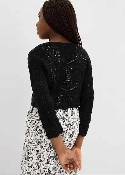 bonprix Verspielter Strickbolero mit 3/4 Ärmeln für Mädchen - schwarz Muttertagsangebot
