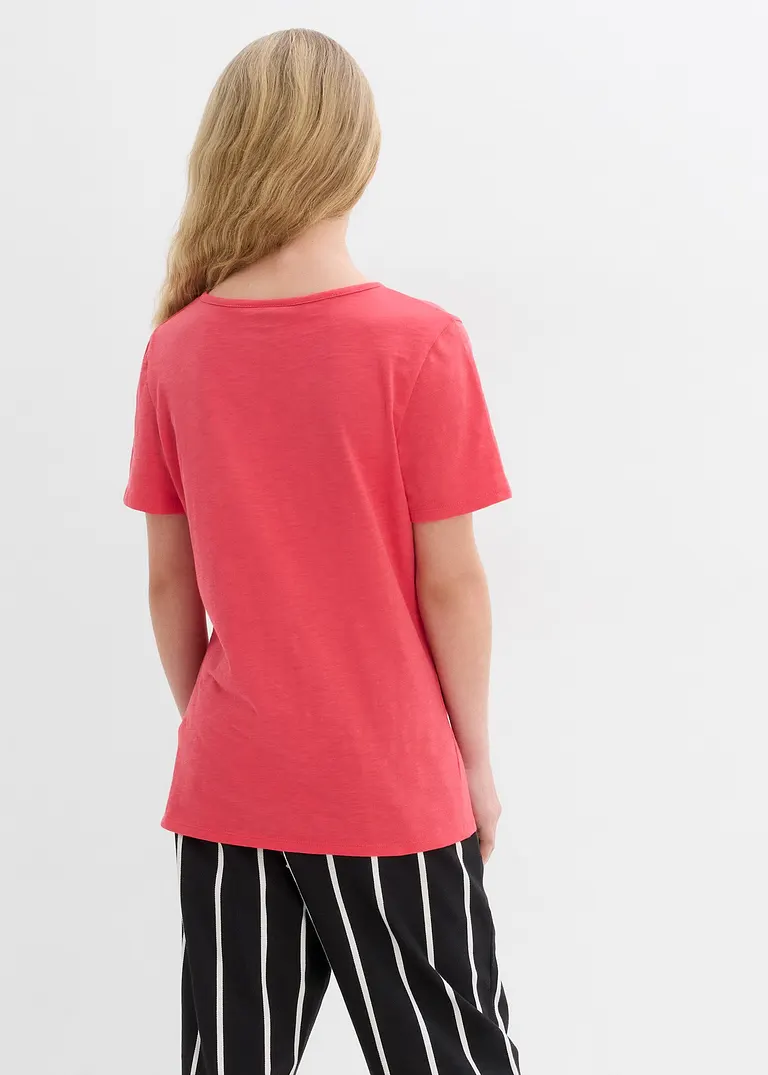 bonprix Schlichts Mädchen T-Shirt mit dekorativer Knopfleiste - pink Vatertagsangebot