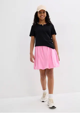bonprix Schlichts Mädchen T-Shirt mit dekorativer Knopfleiste - schwarz Valentinstagsangebot