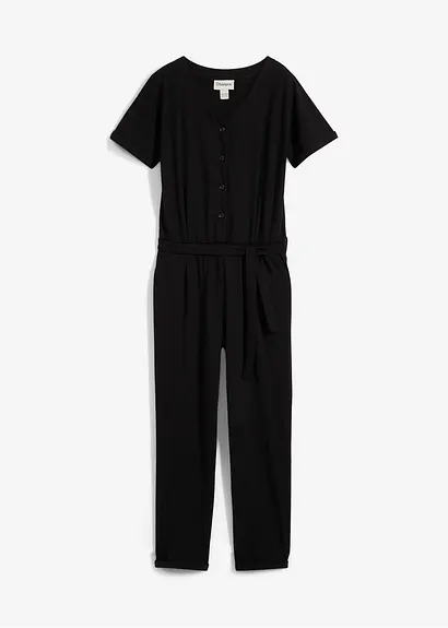 bonprix Mädchen Jumpsuit mit dekorativen Knöpfen - schwarz Lagerräumung