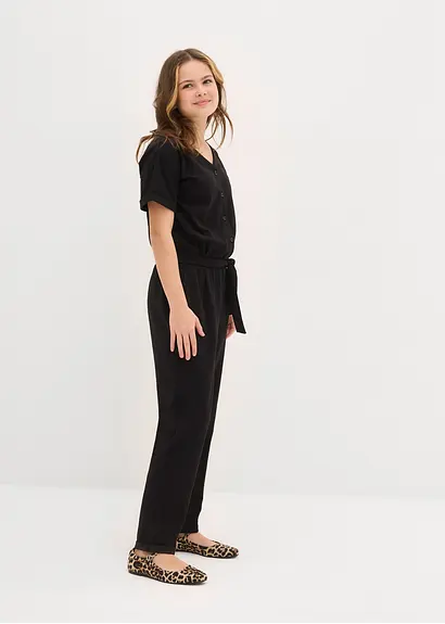 bonprix Mädchen Jumpsuit mit dekorativen Knöpfen - schwarz Lagerräumung