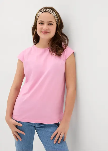 bonprix Schlichtes Mädchen Shirt mit kurzen Ärmeln - rosa Top Angebot