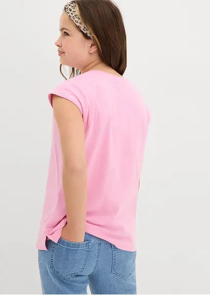 bonprix Schlichtes Mädchen Shirt mit kurzen Ärmeln - rosa Top Angebot