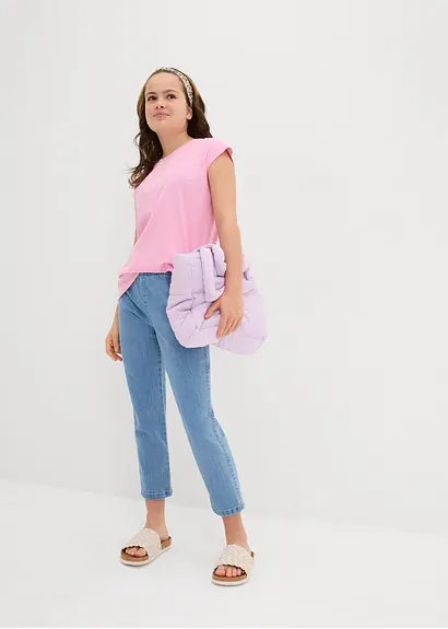 bonprix Schlichtes Mädchen Shirt mit kurzen Ärmeln - rosa Top Angebot