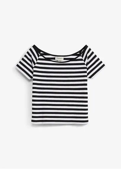 bonprix Schönes Mädchen Shirt mit breitem Rundhals Ausschnitt - schwarz Online Outlet