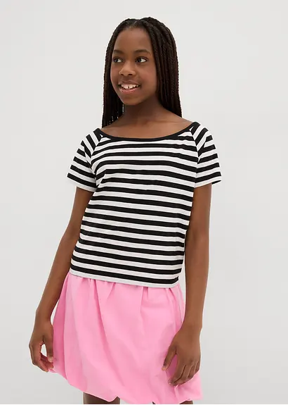 bonprix Schönes Mädchen Shirt mit breitem Rundhals Ausschnitt - schwarz Online Outlet
