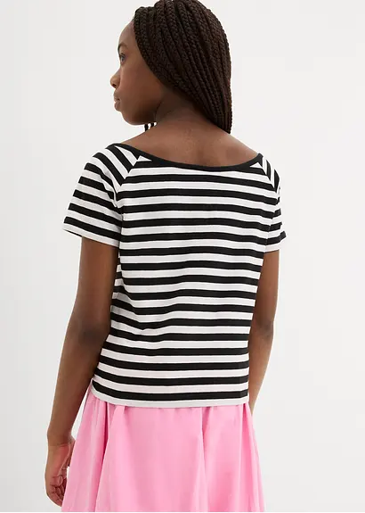 bonprix Schönes Mädchen Shirt mit breitem Rundhals Ausschnitt - schwarz Online Outlet