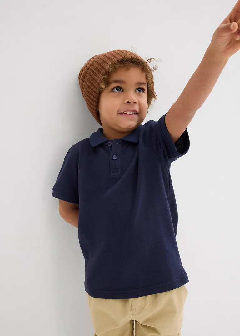 bonprix Schönes Basic Poloshirt für Jungen mit Seitenschlitzen - blau Neuheiten