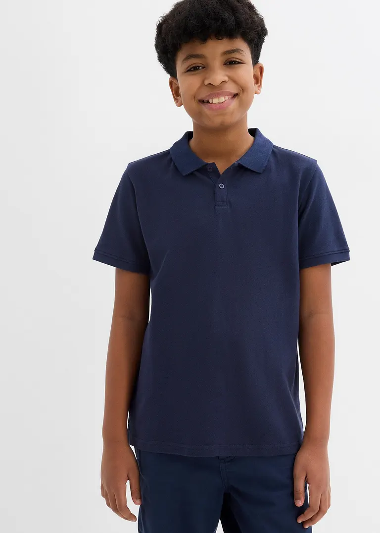 bonprix Schönes Basic Poloshirt für Jungen mit Seitenschlitzen - blau Bestseller