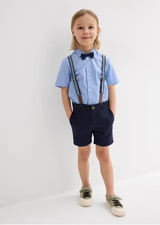 bonprix Cooles Set für Jungen bestehend aus einem Kurzarmhemd einer Chino-Bermuda verstellbaren Hosenträgern und einer gepunkteten Fliege Riesige Ersparnisse