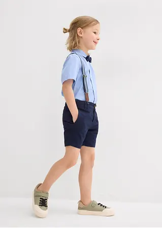 bonprix Cooles Set für Jungen bestehend aus einem Kurzarmhemd einer Chino-Bermuda verstellbaren Hosenträgern und einer gepunkteten Fliege Riesige Ersparnisse