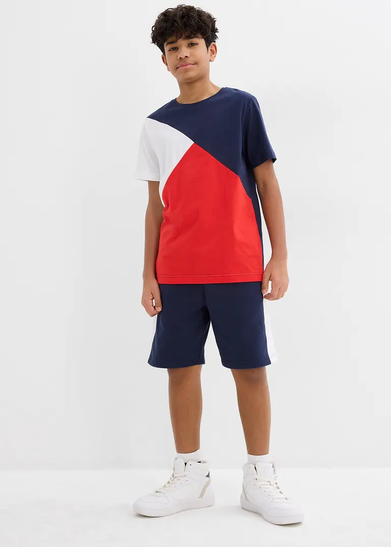 bonprix Cooles Jungen Set bestehend aus T-Shirt und Bermuda in Colorblocking-Optik Tiefpreis