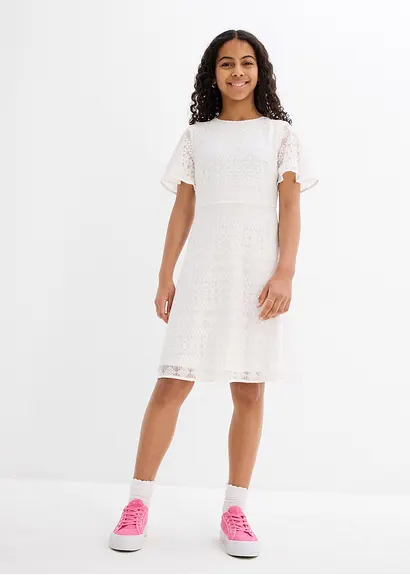 bonprix Süßes Mädchenkleid mit dekorativer Spitze - weiß Letzter Tag