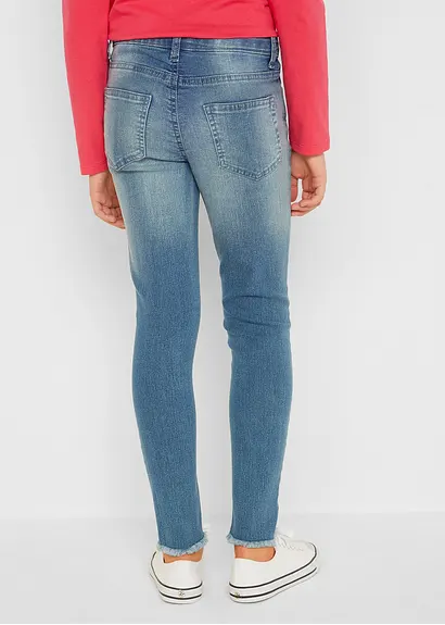 bonprix Mädchen Skinny-Jeans mit Used Effekt - blau - Kinder Nur noch ein Tag übrig