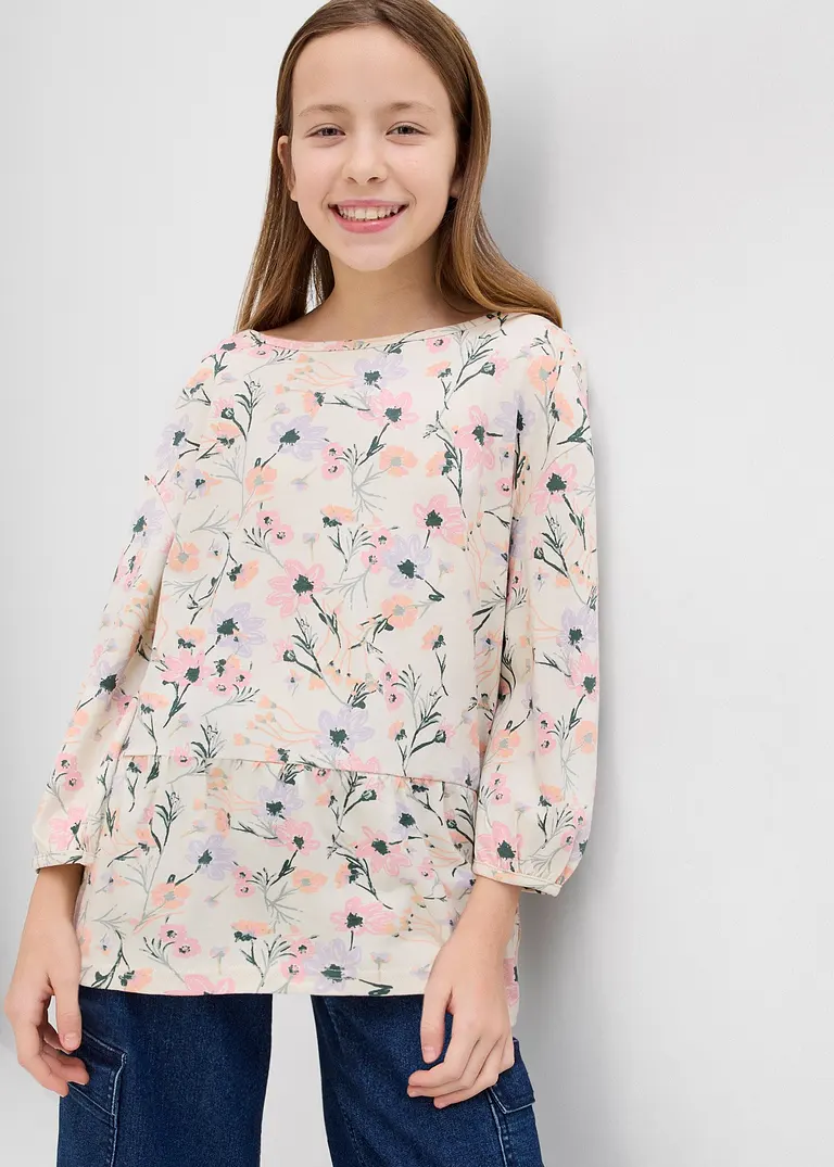bonprix Süßes Mädchen Shirt mit Volants - beige - Kinder Fabrikladen