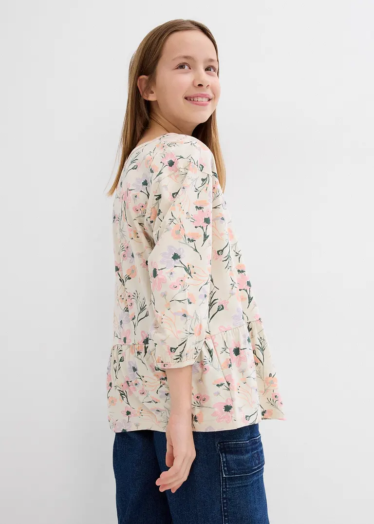 bonprix Süßes Mädchen Shirt mit Volants - beige - Kinder Fabrikladen