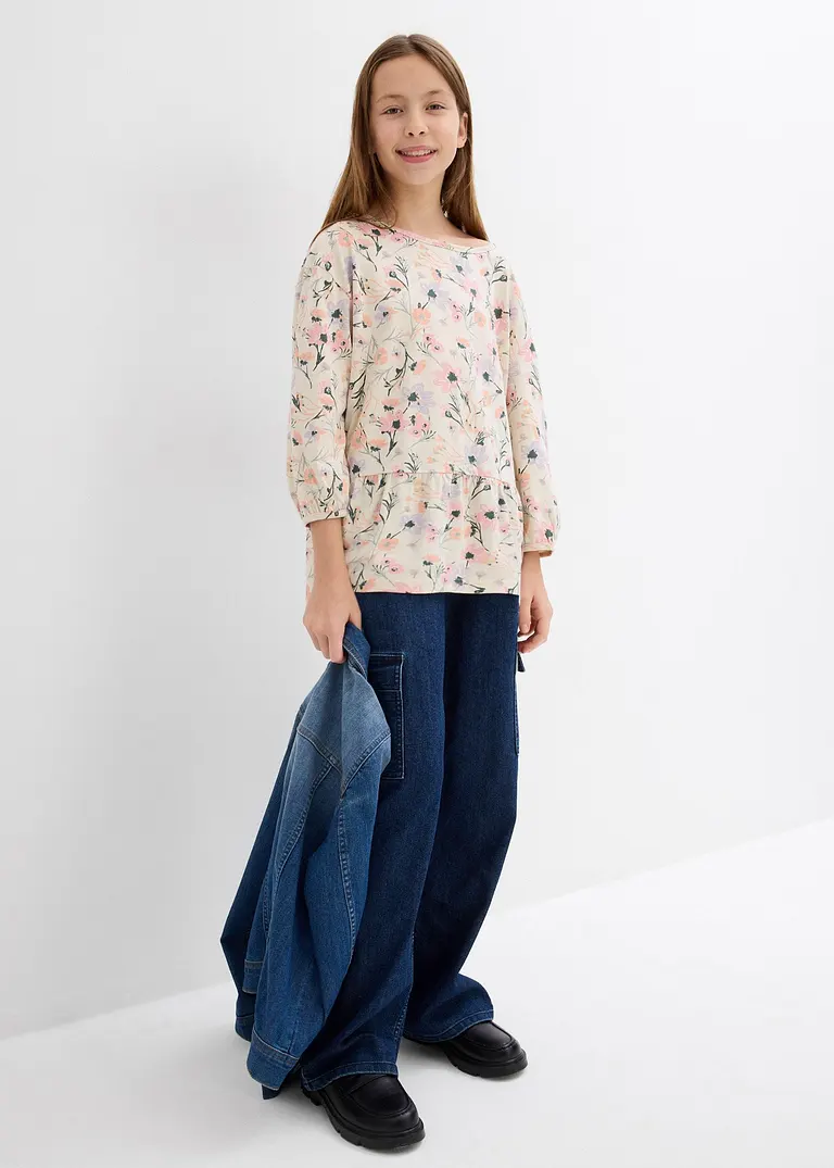 bonprix Süßes Mädchen Shirt mit Volants - beige - Kinder Fabrikladen
