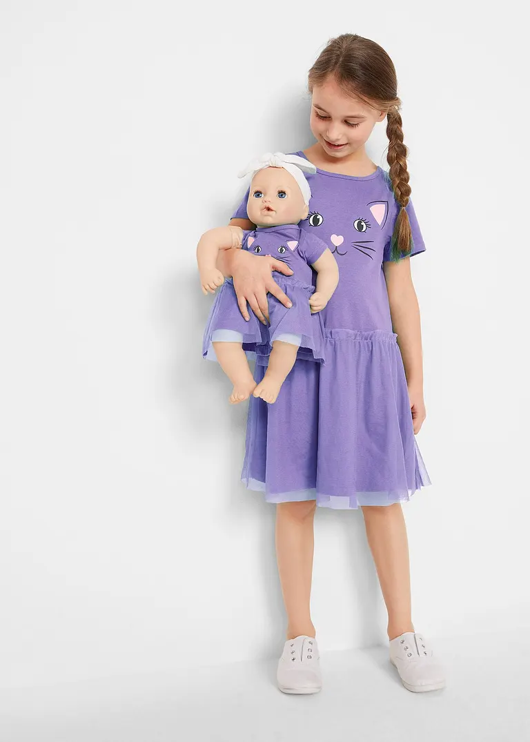 bonprix Set aus Mädchen Kleid und Puppenkleid - lila - Kinder Black Friday Preise