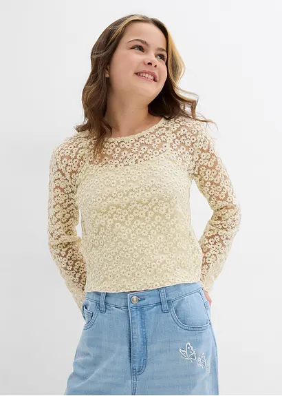 bonprix Verspielte Spitzenbluse mit eingenähtem Jerseytop - natur Rabatte dieses Monats