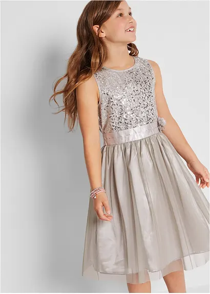bonprix Festliches Mädchen Kleid mit dekorativen Details - silber Online