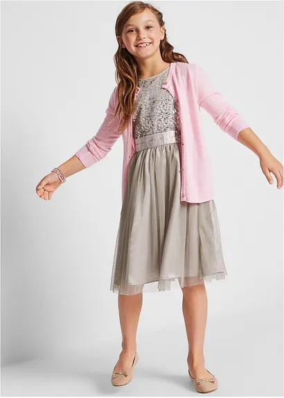 bonprix Festliches Mädchen Kleid mit dekorativen Details - silber Online