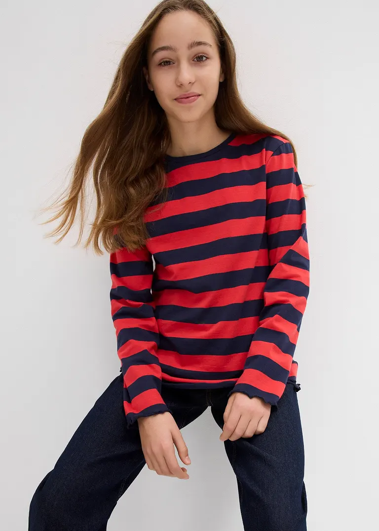 bonprix Mädchen Langarmshirt in Slim Fit aus Bio-Baumwolle - rot Auslauf