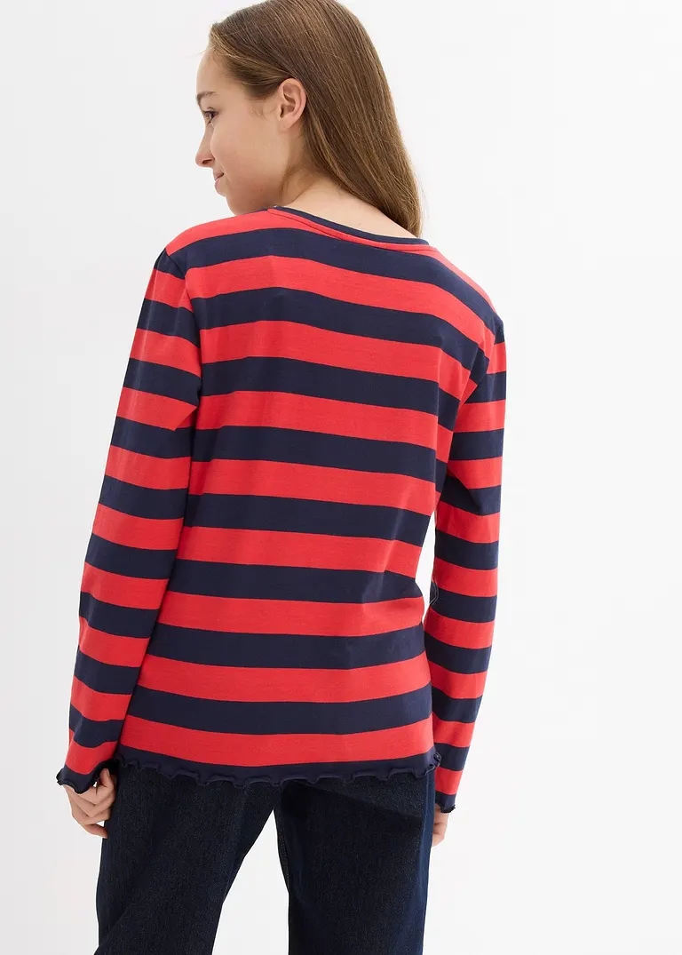 bonprix Mädchen Langarmshirt in Slim Fit aus Bio-Baumwolle - rot Auslauf