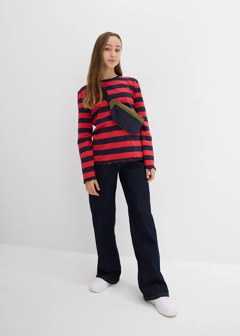 bonprix Mädchen Langarmshirt in Slim Fit aus Bio-Baumwolle - rot Auslauf