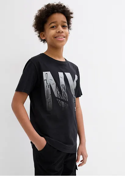 bonprix Cooles Jungen T-Shirt mit großem Druck vorne - schwarz Verkauf