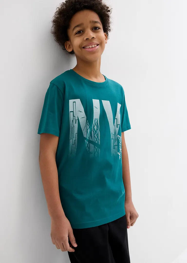 bonprix Cooles Jungen T-Shirt mit großem Druck vorne - petrol Angebote