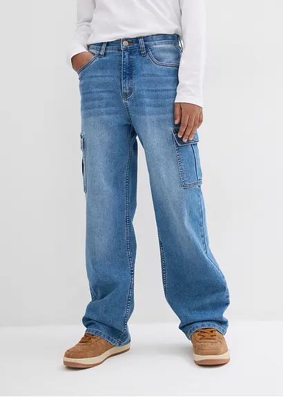 bonprix Angesagte Jungen Cargo-Jeans mit 6 Taschen - blau Schlussverkauf