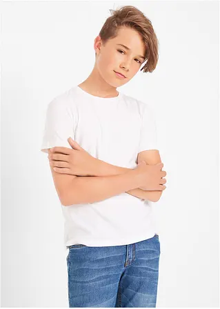 bonprix Jungen Basic T-Shirt mit Rundhalsausschnitt - weiß+dunkelblau+rot Fabrik Onlineshop