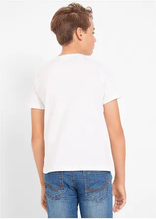 bonprix Jungen Basic T-Shirt mit Rundhalsausschnitt - weiß+dunkelblau+rot Fabrik Onlineshop